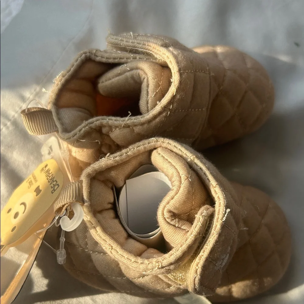 BearPaw Quilted Beige Baby Booties